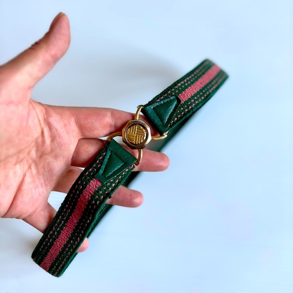 Vintage Green and Pink Striped Wool Belt